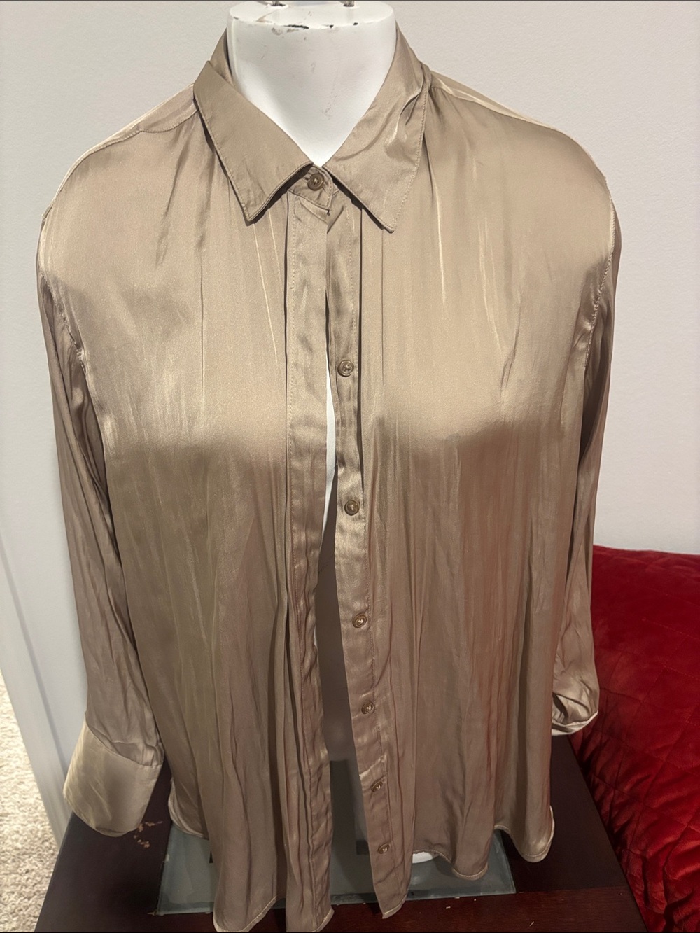 Old Navy Taupe Satin Button-Down Shirt